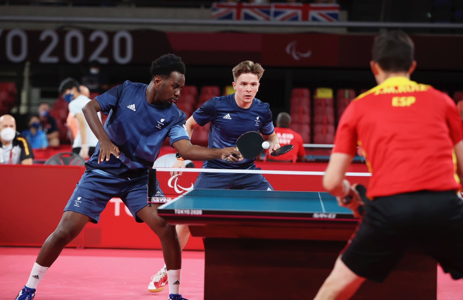 Ashley Facey and his partner playing doubles against Spain at Tokyo 2020