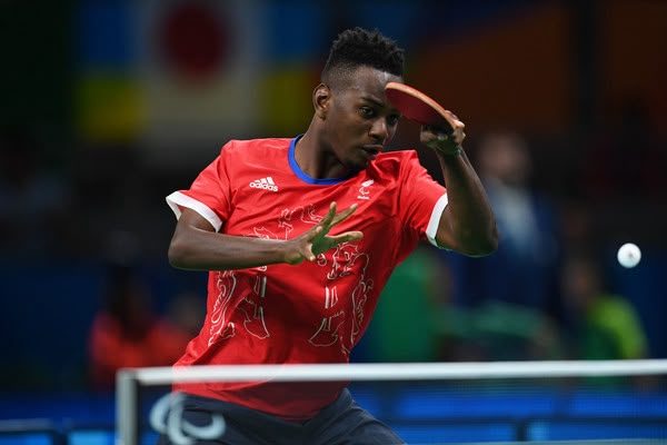 Ashley Facey playing a forehand for Great Britain at Rio 2016